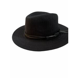 Anthropologie Black Packable Hat Woven Rancher Braided Trim Boho Western Witchy